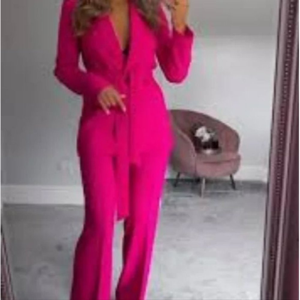 ZARA BELTED TUXEDO COLLAR BLAZER NEON FUSCHIA - Picture 11 of 13